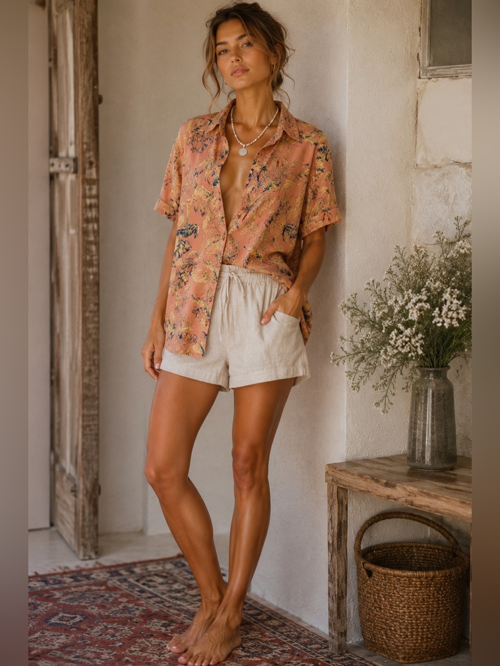 Sanctuary Pink Tropical Print Short-Sleeve Button-Down Shirt 100%rayon